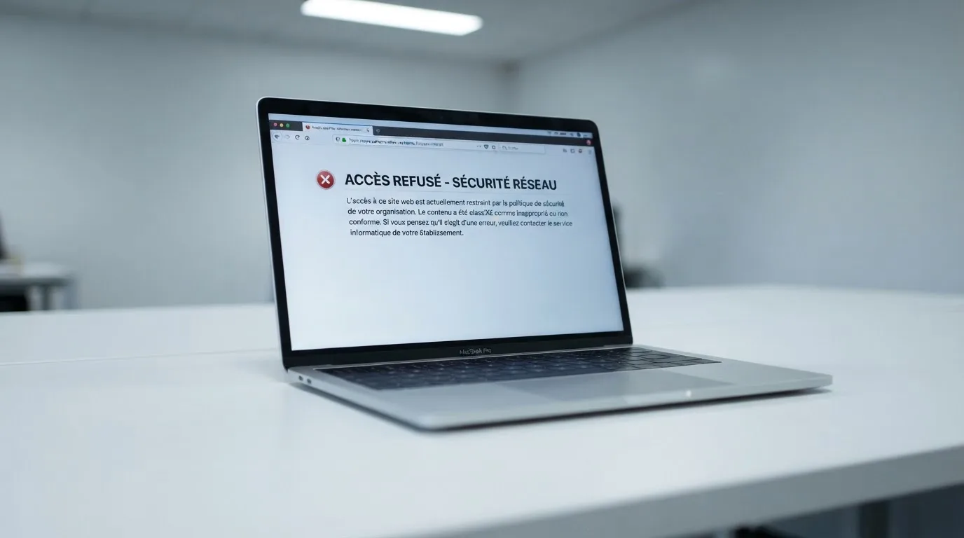 Page d'un navigateur affichant un message d'accès bloqué à un site de jeu, symbolisant le blocage administratif