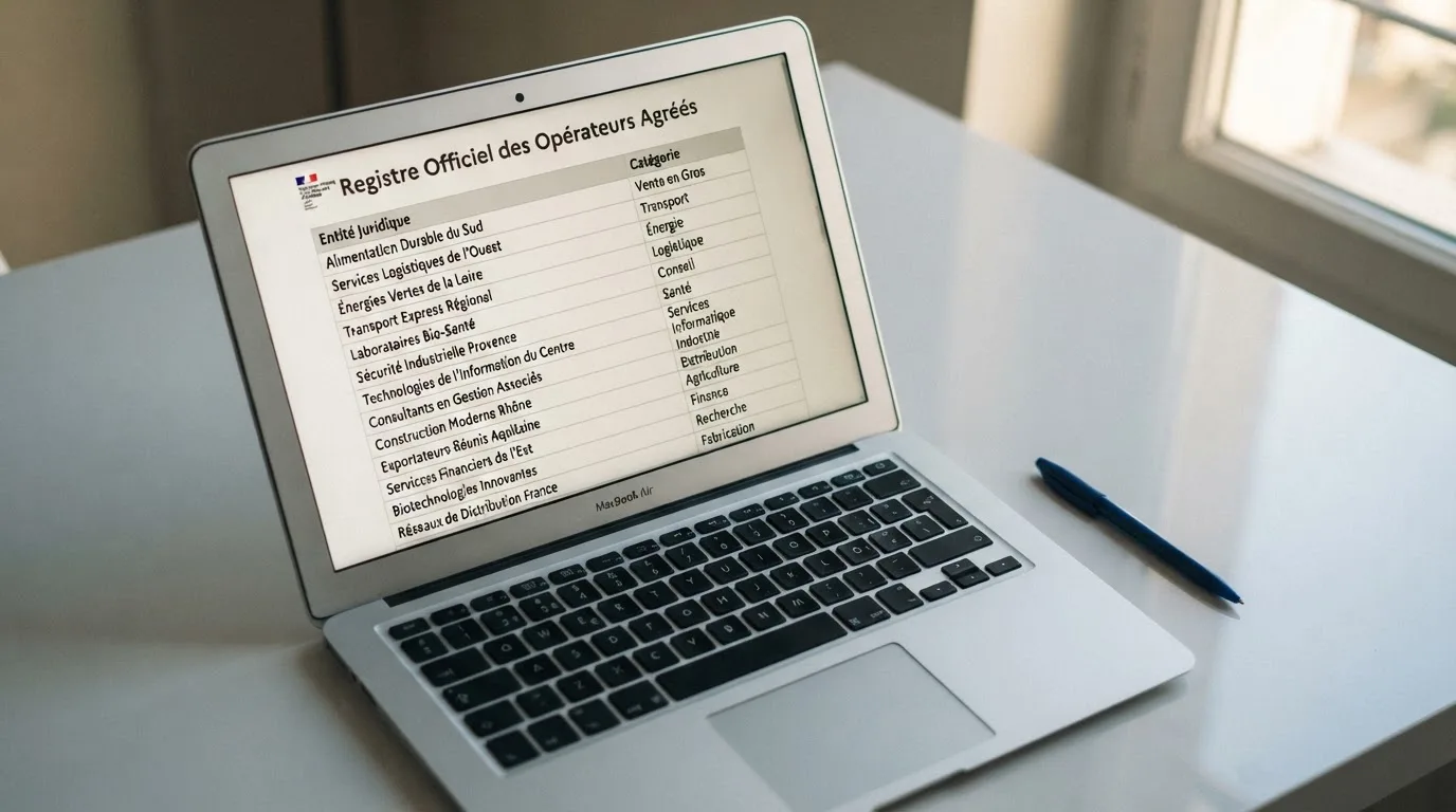 An official-looking government registry page listing licensed operator names and categories in a simple table, no logos