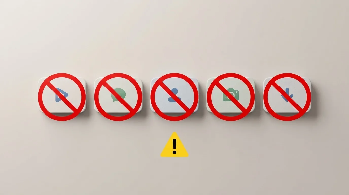 Une rangée de logos de plateformes de casino barrés d'un pictogramme d'avertissement sur fond neutre