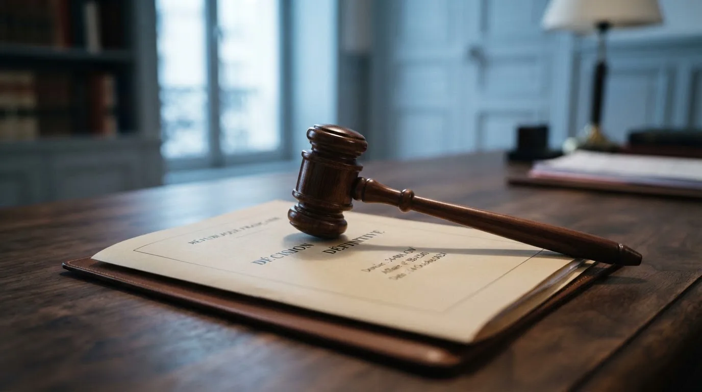 A gavel resting on a folder marked with a legal document, symbolizing regulatory enforcement