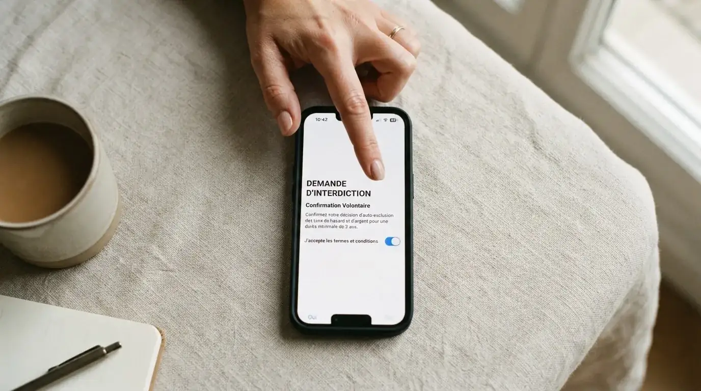 Formulaire de demande d'interdiction volontaire de jeux ouvert sur un smartphone