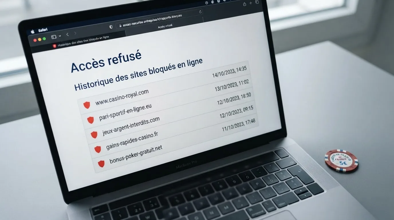 Une page de liste noire de sites bloqués affichée dans un navigateur, avec une colonne de dates