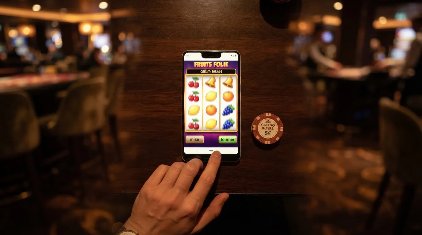 Rouleaux de machine à sous animés sur l'écran d'un casino en ligne, sans marque de casino visible