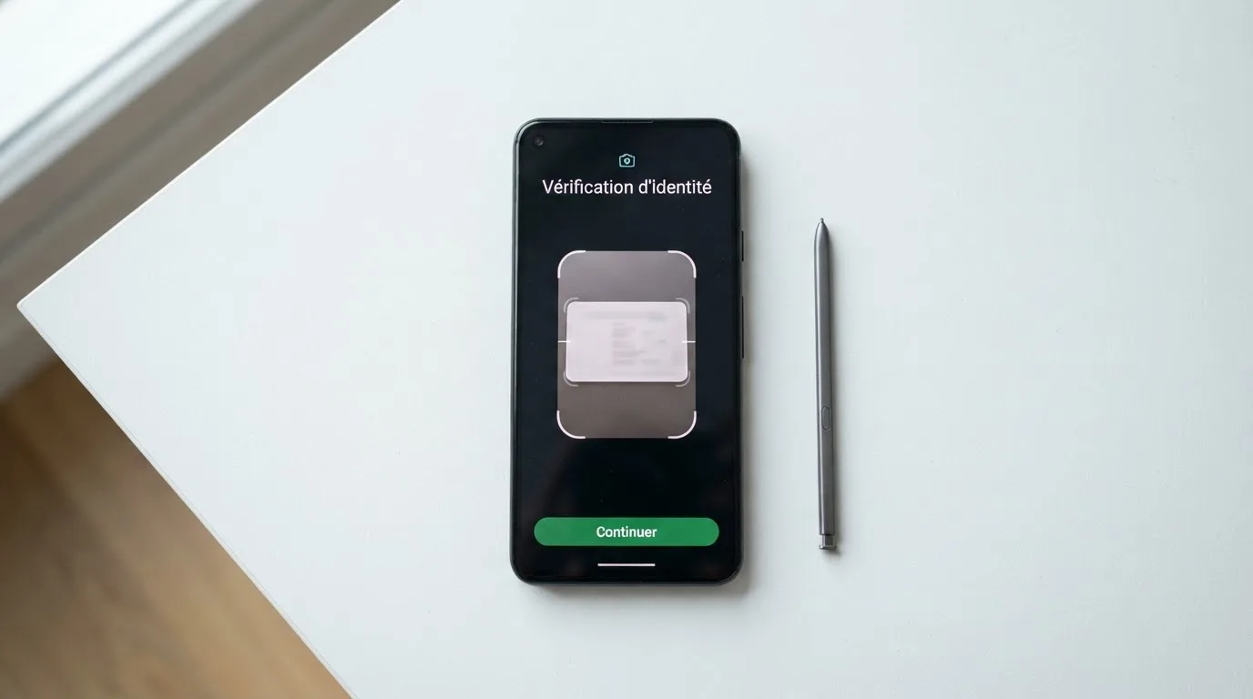 une capture d'écran de smartphone montrant une étape de téléchargement de pièce d'identité lors d'une demande d'auto-exclusion en ligne
